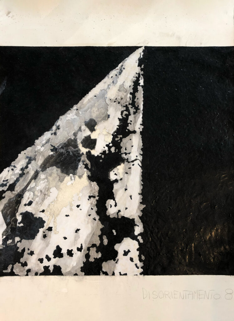 78x107; vinyl glue, ash, and oil on paper